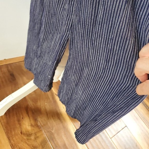 Vintage 90s Blue Maxi Dress Sleeveless Pinafore Side Slit tie Waist Pinstripe - Picture 5 of 9